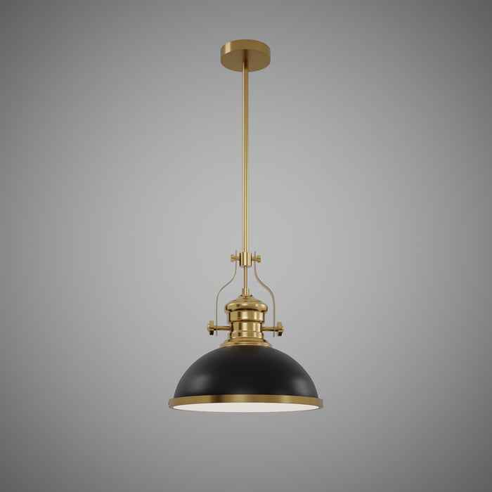 1 Lights 12-in Pendant Aged Brass/Matte Black  Dimmable 60W