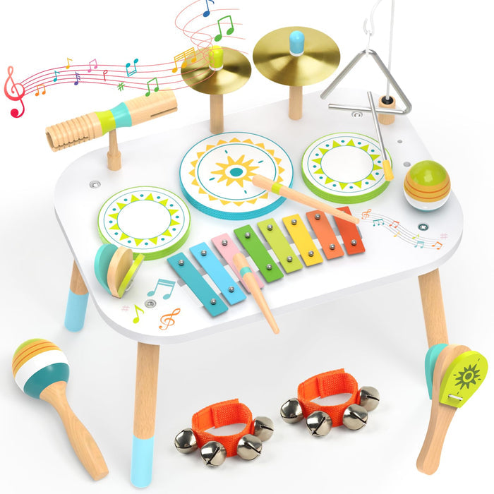 12-in-1 Drum Set for Toddlers 1-3, Wooden Baby Musical Instruments