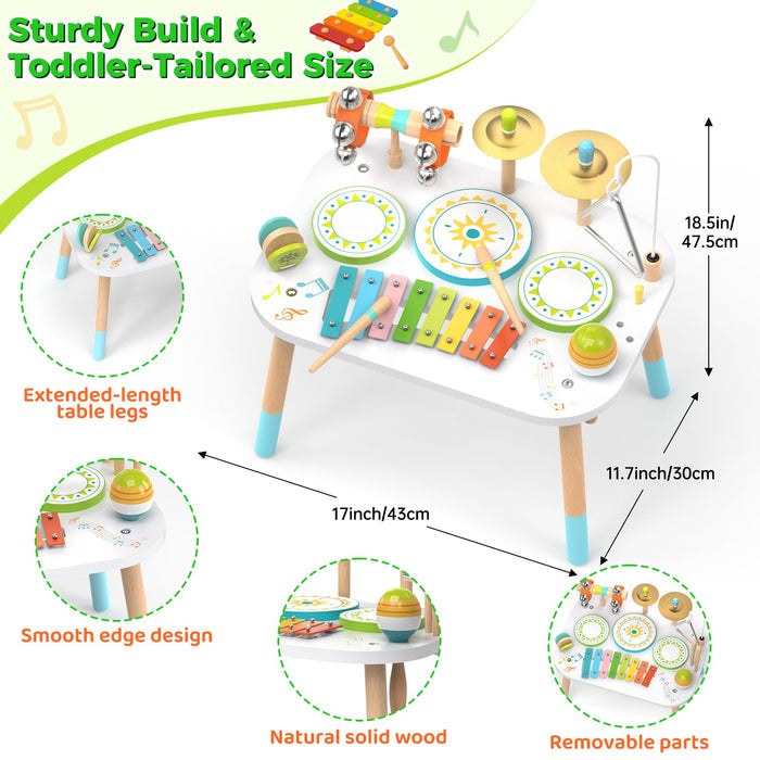 12-in-1 Drum Set for Toddlers 1-3, Wooden Baby Musical Instruments