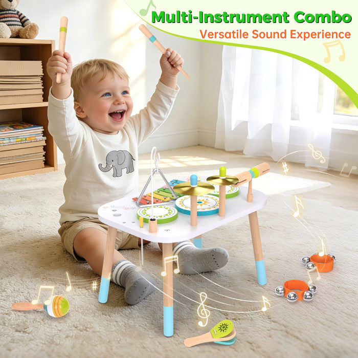 12-in-1 Drum Set for Toddlers 1-3, Wooden Baby Musical Instruments