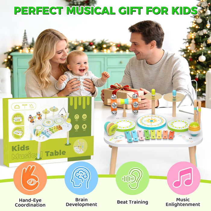 12-in-1 Drum Set for Toddlers 1-3, Wooden Baby Musical Instruments