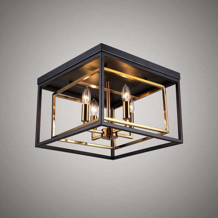 4 Lights 15-in Flush Mount Aged Brass/Matte Black  Dimmable 160W