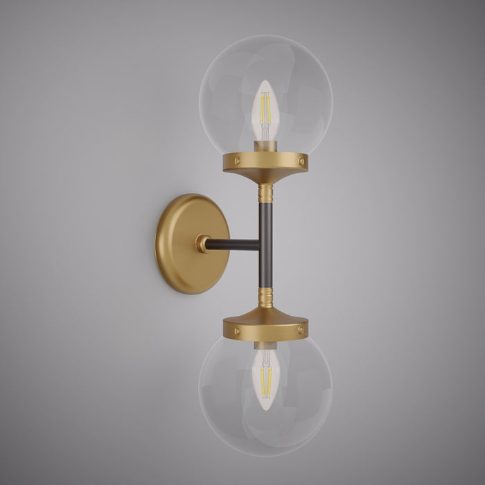2 Lights 18-in Wall/Vanity Light Matte Black/Aged Brass  Dimmable 80W