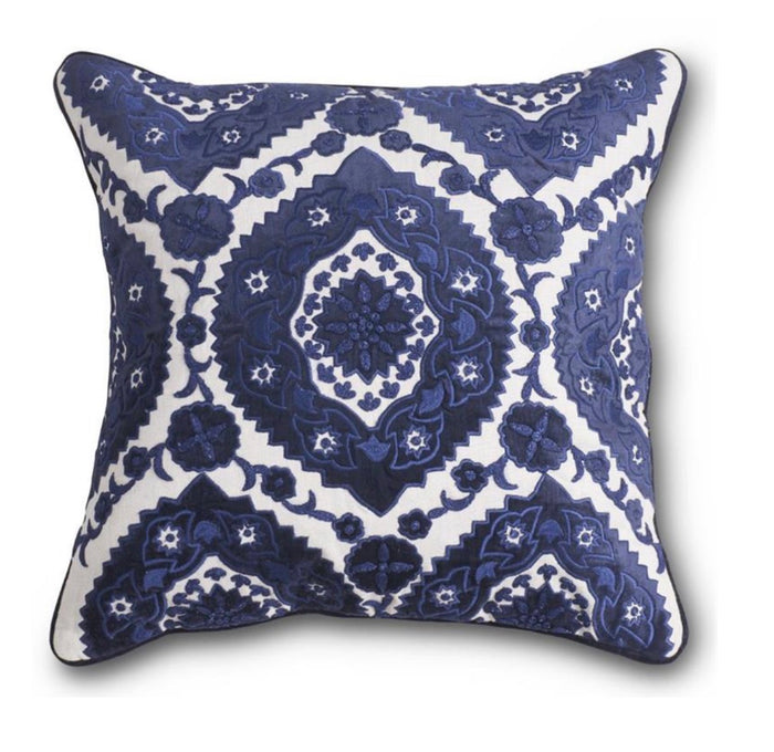 20 Inch Royal Blue Velvet and Linen Embroidered
