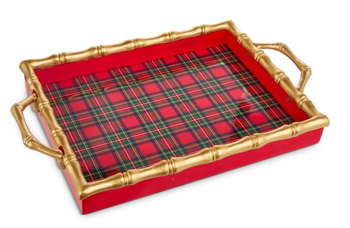 20" Plaid Gold Bamboo Tray