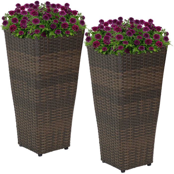 24 in Polyrattan Tall Square Planter - Brown