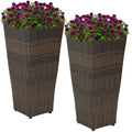 24 in Polyrattan Tall Square Planter - Brown
