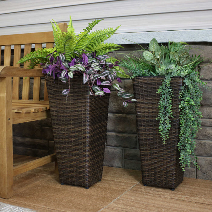 24 in Polyrattan Tall Square Planter - Brown