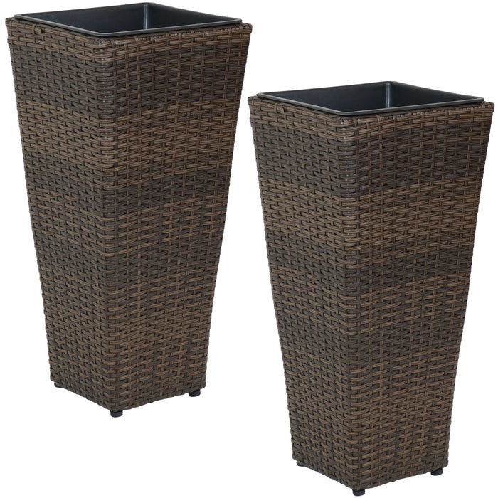 24 in Polyrattan Tall Square Planter - Brown