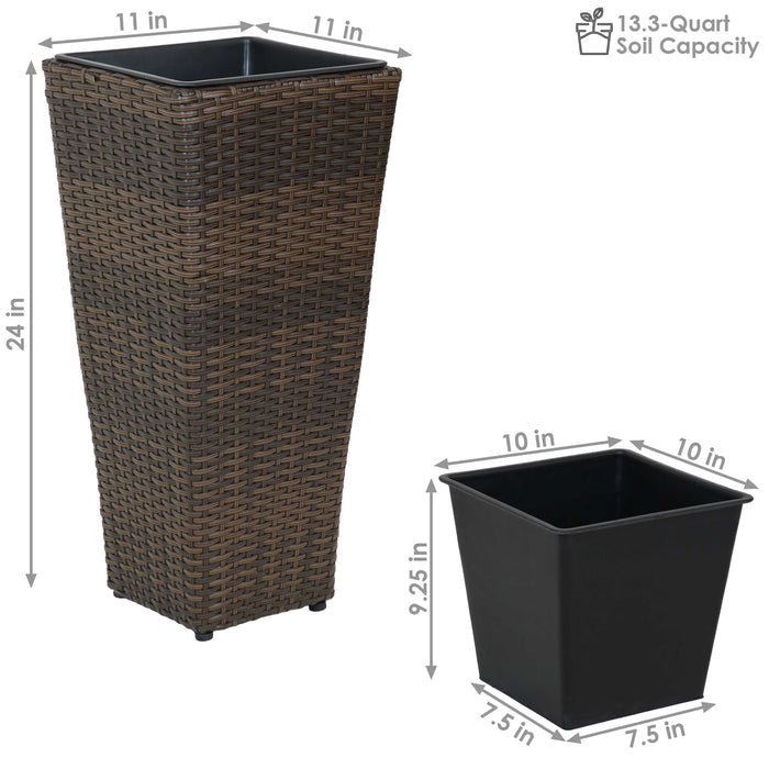 24 in Polyrattan Tall Square Planter - Brown