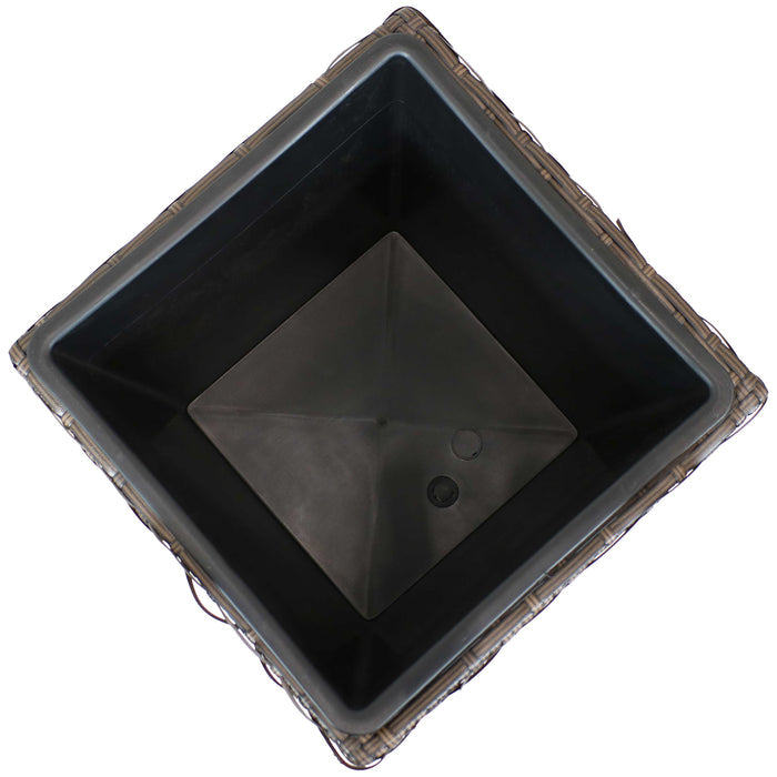 24 in Polyrattan Tall Square Planter - Brown