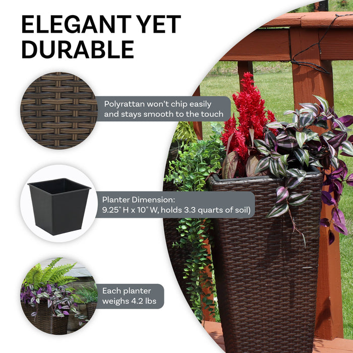 24 in Polyrattan Tall Square Planter - Brown