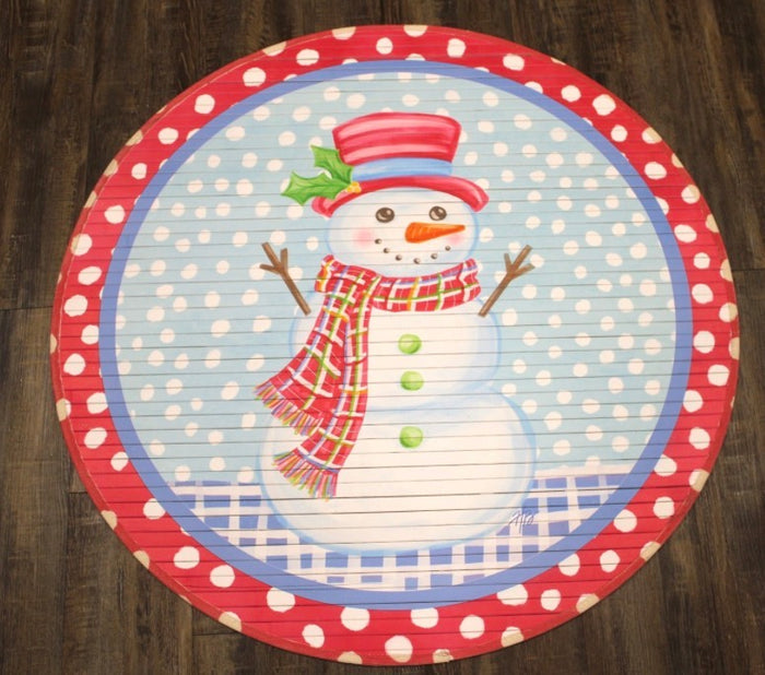 35" Round Bamboo Mat, Colorful Snowman