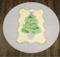 35" Round Bamboo Mat, Tree with Blue Bows in Chinoiserie Pot