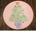 35" Round Bamboo Mat, Tree with Pink Hearts & Bow, Chinoiserie Pot