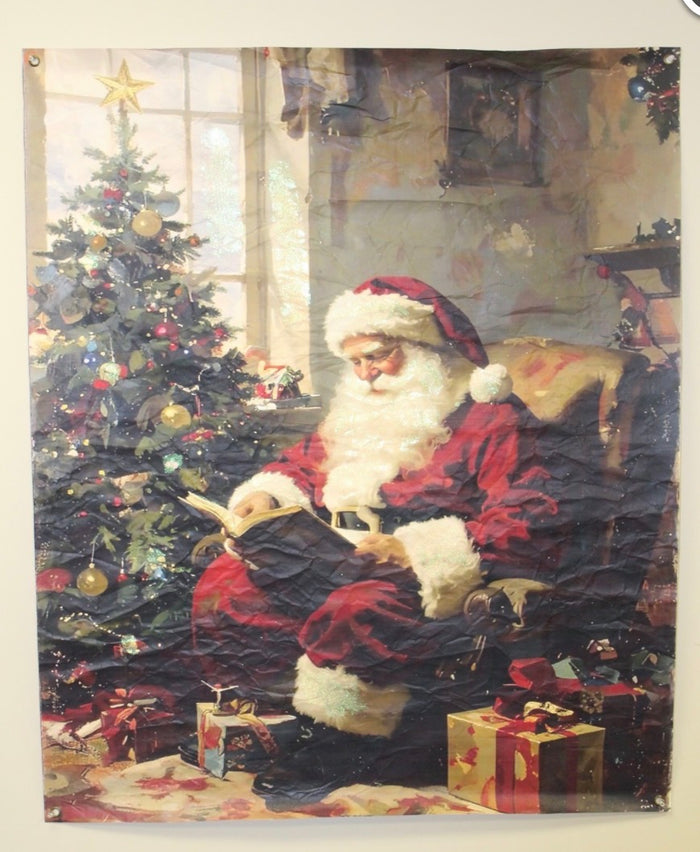 38x46" Santa Reading, Paper Art with Glitter Embellishments