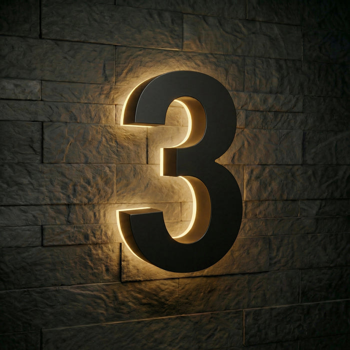 4 inch backlit house numbers - 2700k Stainless Steel - Waterproof