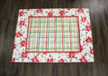 47x35" Bamboo Mat, Poinsettia Border, Plaid Center