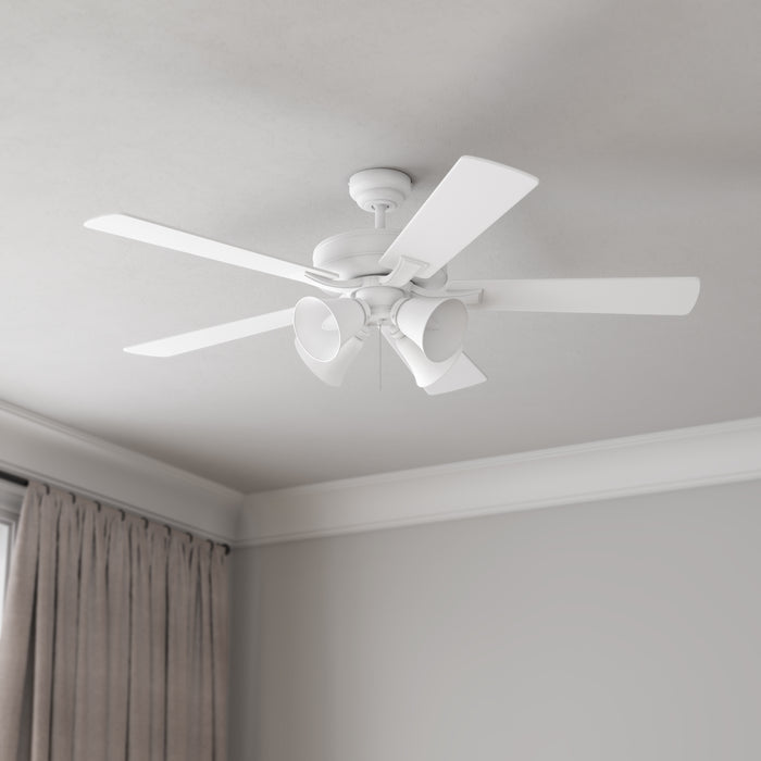 52 Inch Calivane AC Matte White Indoor Ceiling Fan 5-Blade 4 Lights Reversible