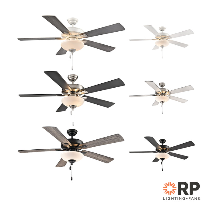 52 Inch Galeson AC Matte Black Indoor Ceiling Fan 5-Blade 2 Lights Reversible