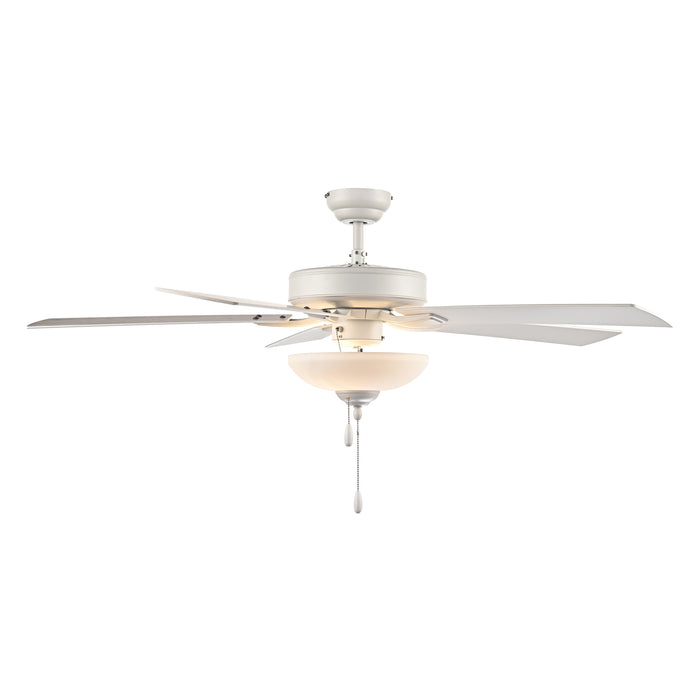 52 Inch Galeson AC Matte White Indoor Ceiling Fan 5-Blade 2 Lights Reversible