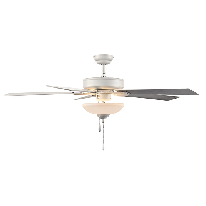 52 Inch Galeson AC Matte White Indoor Ceiling Fan 5-Blade 2 Lights Reversible