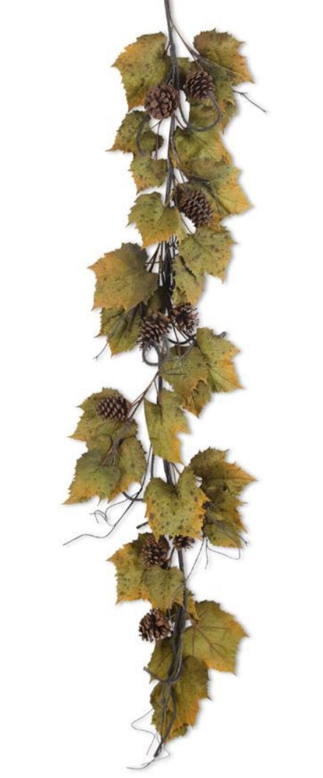 56 Inch Green & Orange Trim Grape Leaves Garland w/