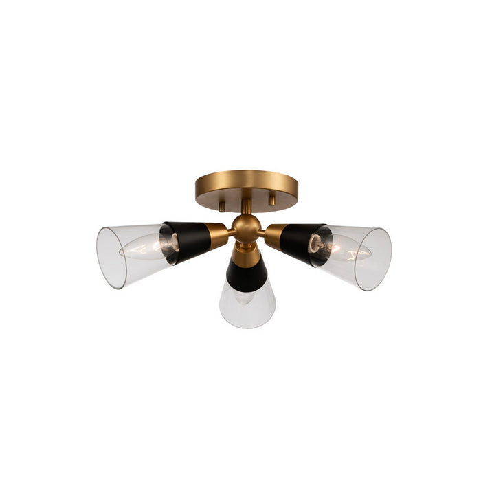 6'' Ponti 3 Light Matte Black w/ New Brass Semi-Flush Mount