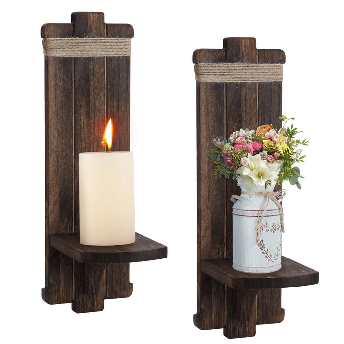 Alphatool Handmade Wooden Candle Sconces Set of 2 Farmhouse Wall Decor