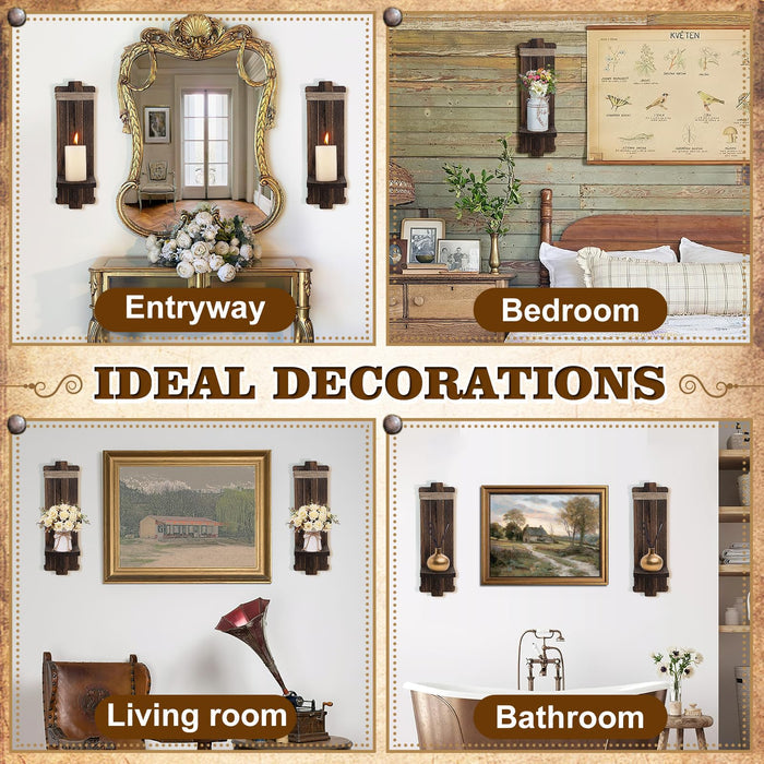 Alphatool Handmade Wooden Candle Sconces Set of 2 Farmhouse Wall Decor