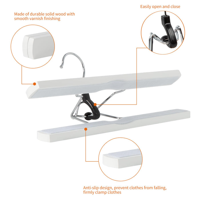 Amazon Basics Wooden Pants Hangers Closet Organizer, White, 10-Pack