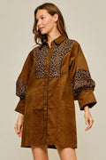 Animal contrast, button-down dress
