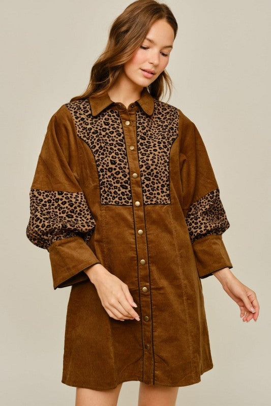 Animal contrast, button-down dress