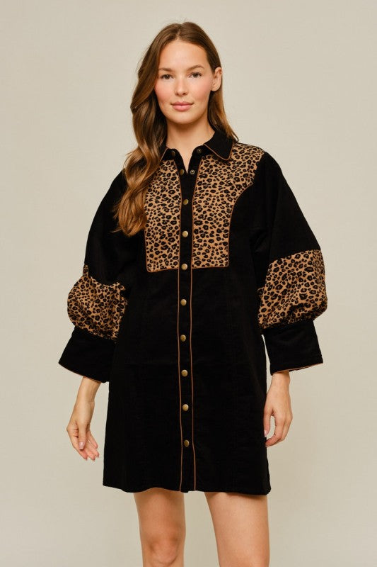 Animal contrast, button-down dress