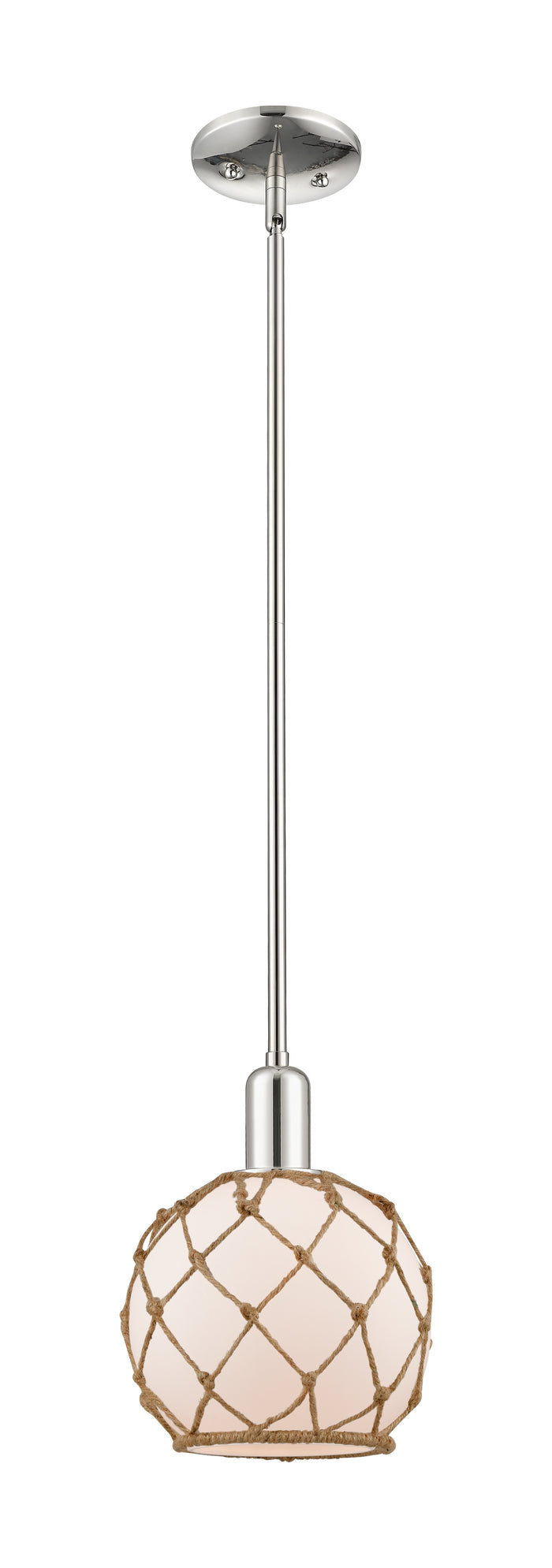 Polished Nickel / White Glass with Brown Rope
