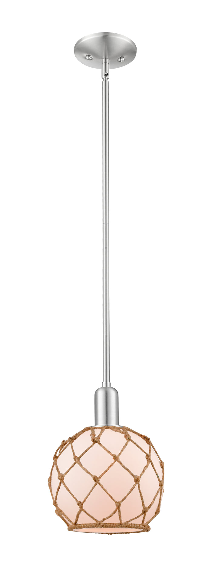 Brushed Satin Nickel / White Glass with Brown Rope