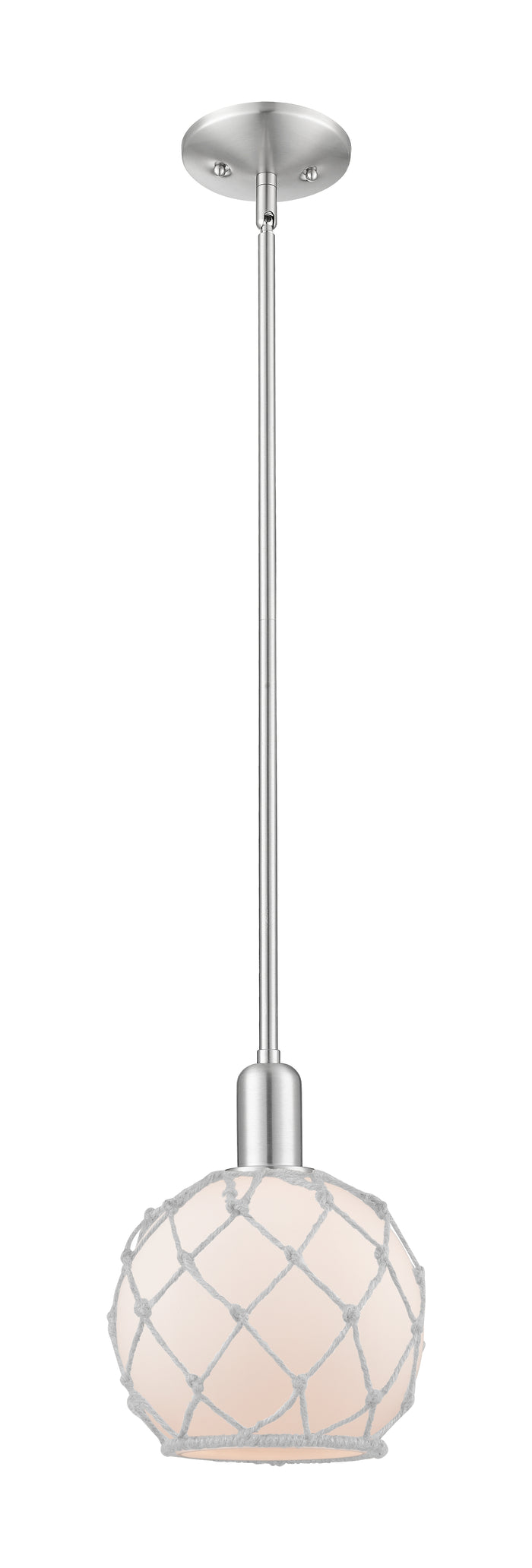 Brushed Satin Nickel / White Glass with White Rope