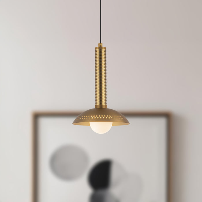 Arden 9-in Opal Glass and Steel Shade LED Pendant