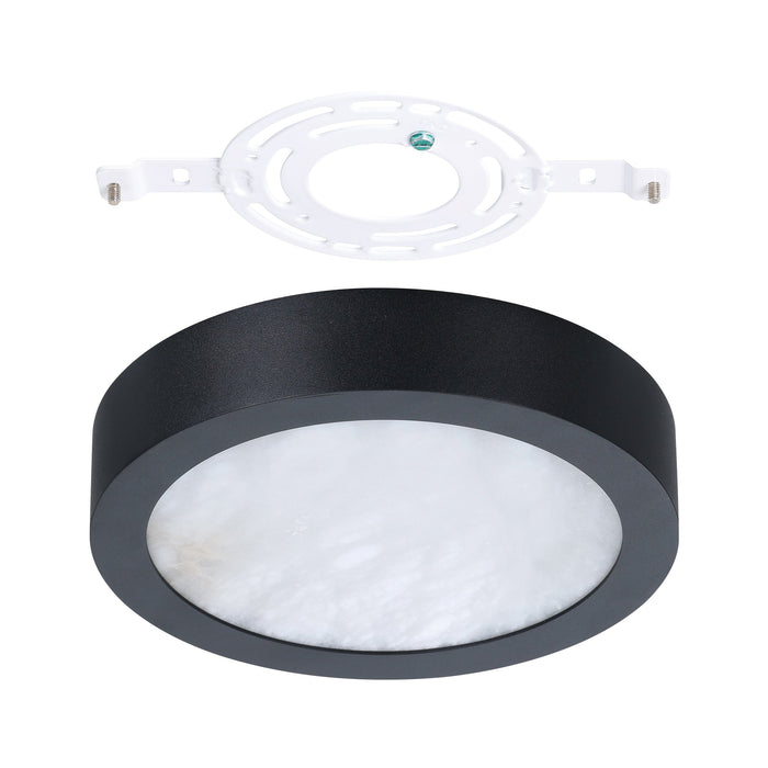 Argyle 8-inch Textured Black and Natural Alabaster 5CCT LED Flush Mount