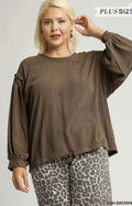 Ash Brown linen long sleeve top with drawstring