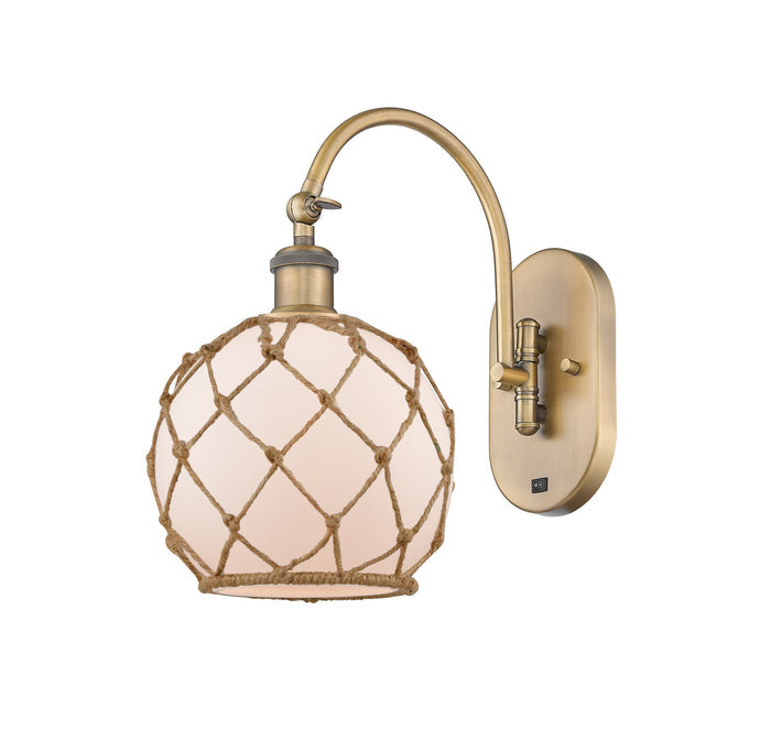 Brushed Brass / White Glass with Brown Rope