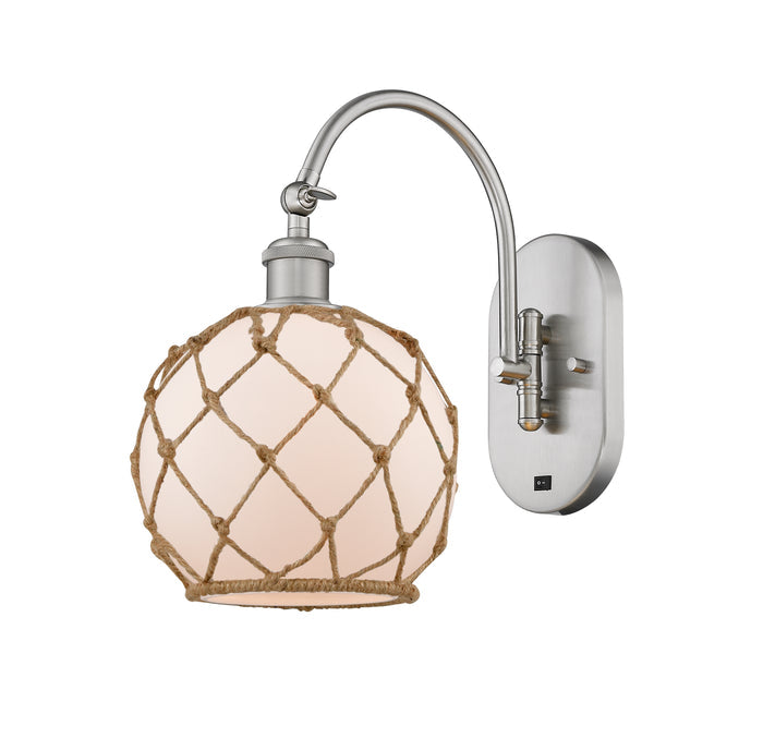Brushed Satin Nickel / White Glass with Brown Rope