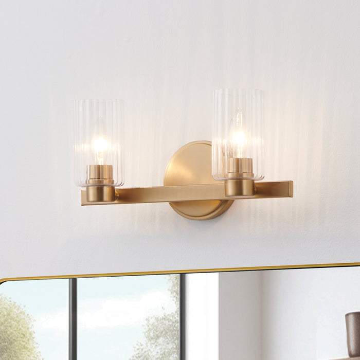Bedminster 14-inch 2-light Champagne Gold Vanity Light with Clear Ribbed Glass Shades