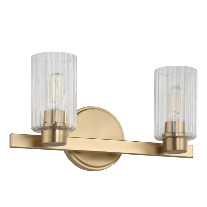 Bedminster 14-inch 2-light Champagne Gold Vanity Light with Clear Ribbed Glass Shades