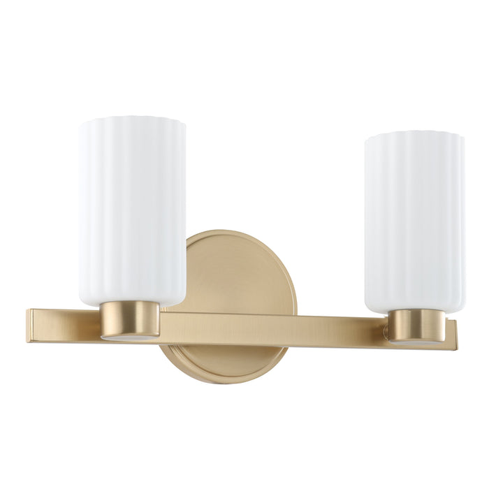 Bedminster 14-inch 2-light Champagne Gold Vanity Light with Etched Opal Ribbed Glass Shades