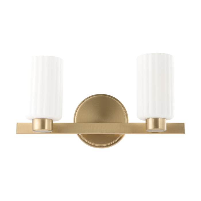 Bedminster 14-inch 2-light Champagne Gold Vanity Light with Etched Opal Ribbed Glass Shades