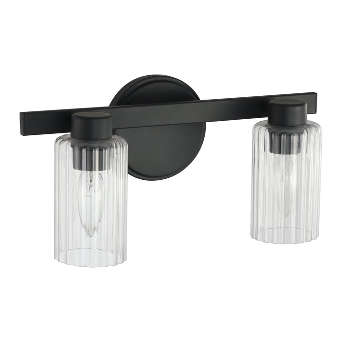 Bedminster 14-inch 2-light Matte Black Vanity Light with Clear Ribbed Glass Shades