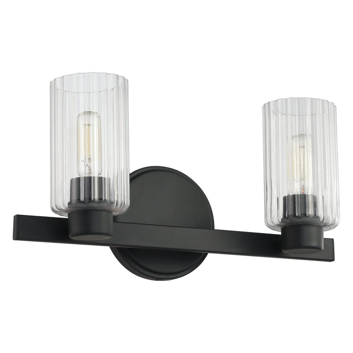 Bedminster 14-inch 2-light Matte Black Vanity Light with Clear Ribbed Glass Shades