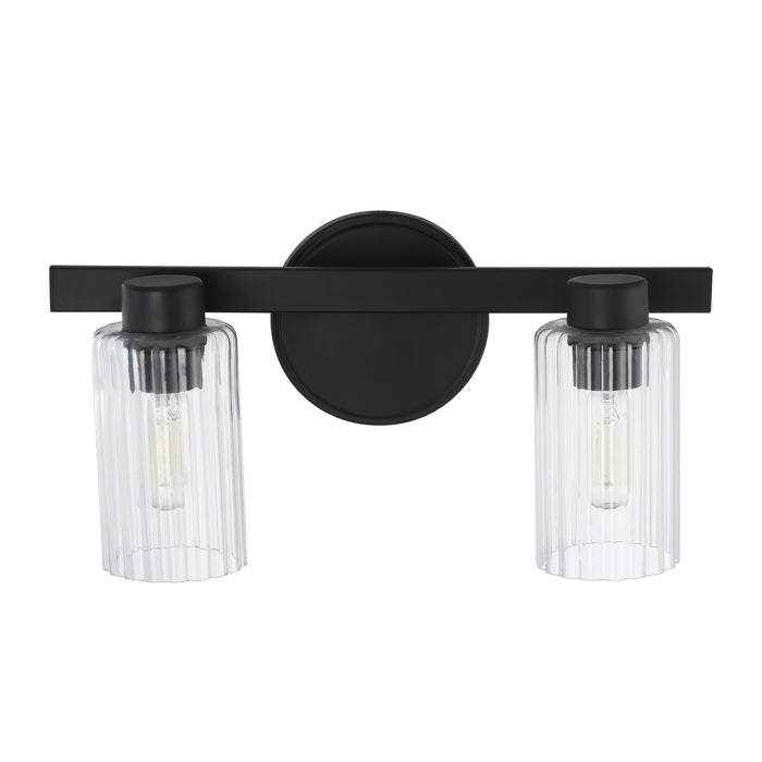 Bedminster 14-inch 2-light Matte Black Vanity Light with Clear Ribbed Glass Shades