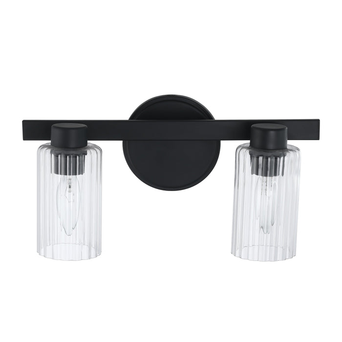 Bedminster 14-inch 2-light Matte Black Vanity Light with Clear Ribbed Glass Shades